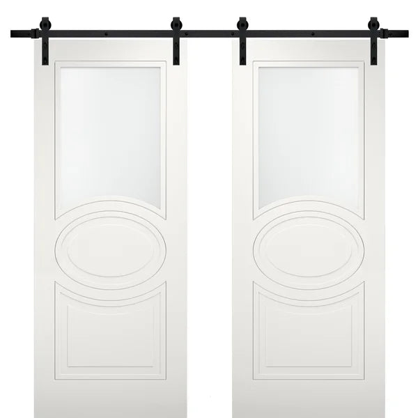 Frosted Glass Barn White Doors with Installation Hardware Kit