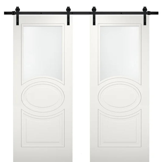 Frosted Glass Barn White Doors with Installation Hardware Kit